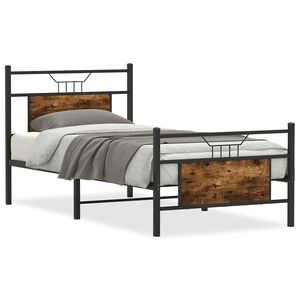 vidaXL Cadru pat fără saltea, stejar fumuriu 75x190 cm lemn prelucrat