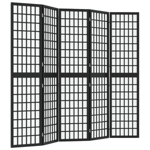 vidaXL Paravan pliabil cu 5 panouri, stil japonez, negru, 200x170 cm