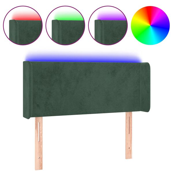 vidaXL Tăblie de pat cu LED, verde &icirc;nchis, 93x16x78/88 cm, catifea