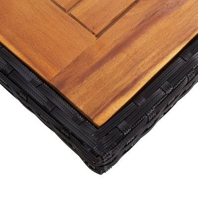 vidaXL Masă de exterior, negru, poliratan și lemn masiv de acacia