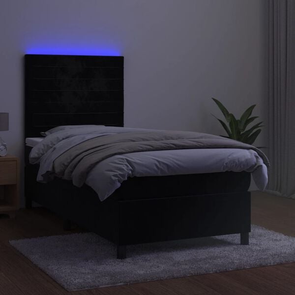 vidaXL Pat continental cu saltea și LED, negru, 80x200 cm, catifea