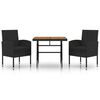 vidaXL Set mobilier de exterior, 3 piese, negru, poliratan