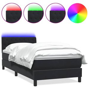vidaXL Pat cu arcuri cu saltea și LED, negru, 80x220 cm, catifea
