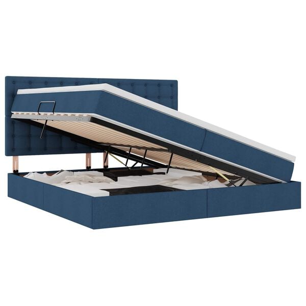 vidaXL Pat cu saltea și LED cu saltea albastru 200 x 200 cm Poliester