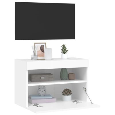 vidaXL Comodă TV de perete cu lumini LED, alb, 60x30x40 cm
