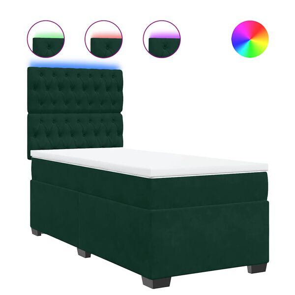 vidaXL Pat box spring cu saltea, verde &icirc;nchis, 100x200 cm, catifea