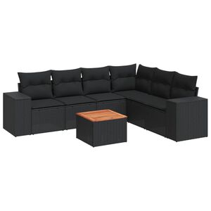 vidaXL Set canapele de grădină cu perne, 7 piese, negru, poliratan