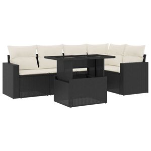 vidaXL Set mobilier de grădină cu perne, 6 piese, negru, poliratan