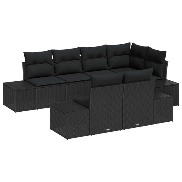 vidaXL Set de canapele pentru grădină cu pernă 7 pcs Negru poliratan