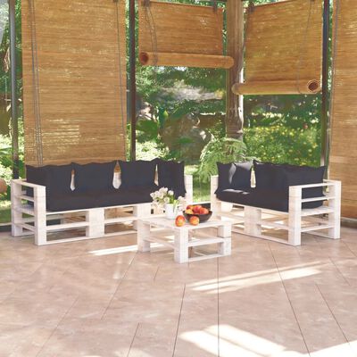vidaXL Set mobilier de grădină din paleți cu perne, 6 piese, lemn pin
