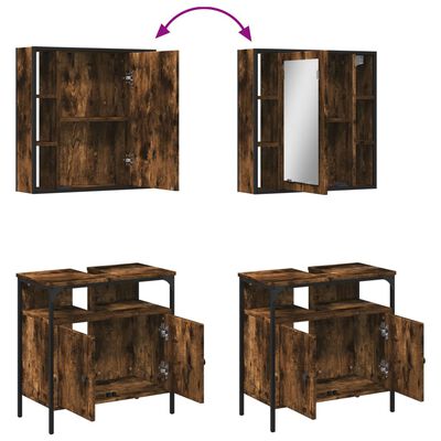 vidaXL Set mobilier de baie, 2 piese, stejar fumuriu, lemn prelucrat