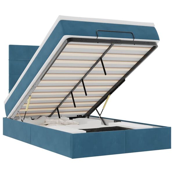 vidaXL Cadru pat otoman cu saltele Albastru &icirc;nchis 120x190cm catifea