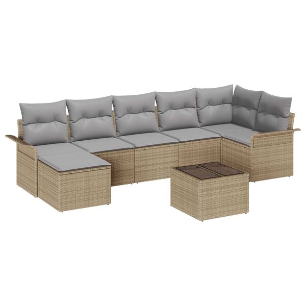 vidaXL Set de canapele pentru grădină cu pernă 8 pcs Bej Rattan poli