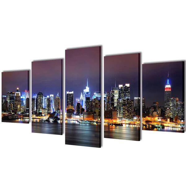 Set de tablouri p&acirc;nză, colorat, imprimeu New York Skyline, 100x50 cm