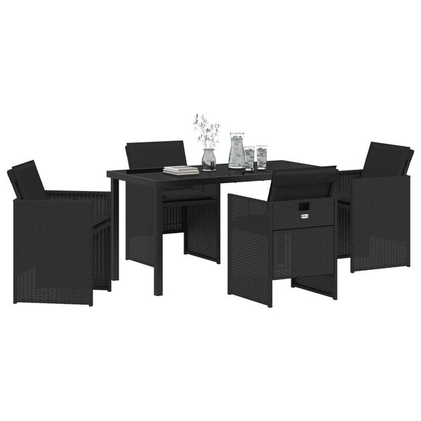 vidaXL Set de masă pentru grădină cu pernă 5 pcs Negru poliratan