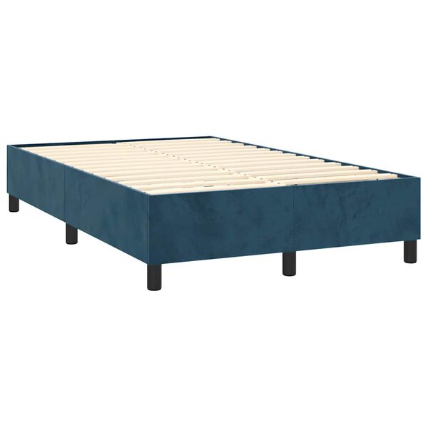 vidaXL Pat box spring cu saltea, albastru &icirc;nchis, 120x200 cm, catifea