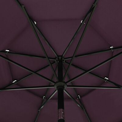 vidaXL Umbrelă de soare 3 niveluri, stâlp aluminiu, roșu bordo, 3,5 m