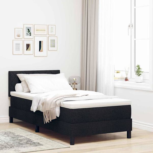 vidaXL Pat cu arcuri cu saltea cu headboard Negru 90 x 190 cm țesătură