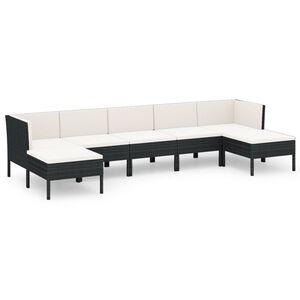 vidaXL Set mobilier de grădină cu perne, 7 piese, negru, poliratan