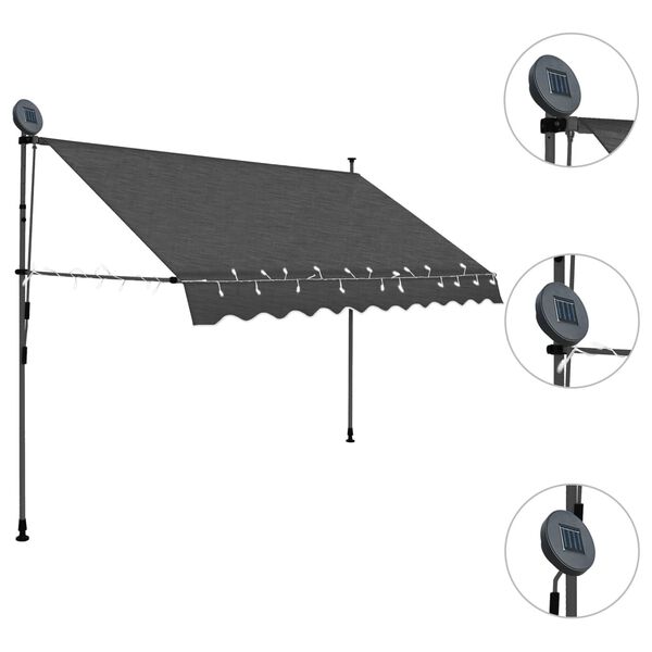 vidaXL Copertină retractabilă manual cu LED, antracit, 300 cm