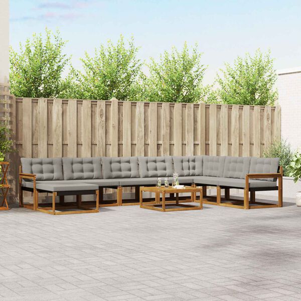 vidaXL Set de canapele de exterior 9 pcs Gri natural și deschis