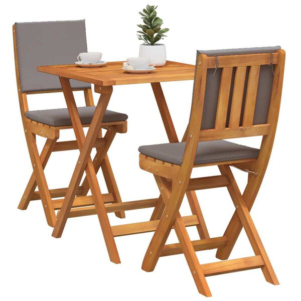 vidaXL Set bistro cu pernă 3 pcs Ulei Natural Lemn Solid de Acacia