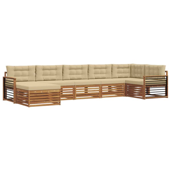 vidaXL Seturi de canapele 7 pcs Natural și Bej Lemn Solid de Acacia