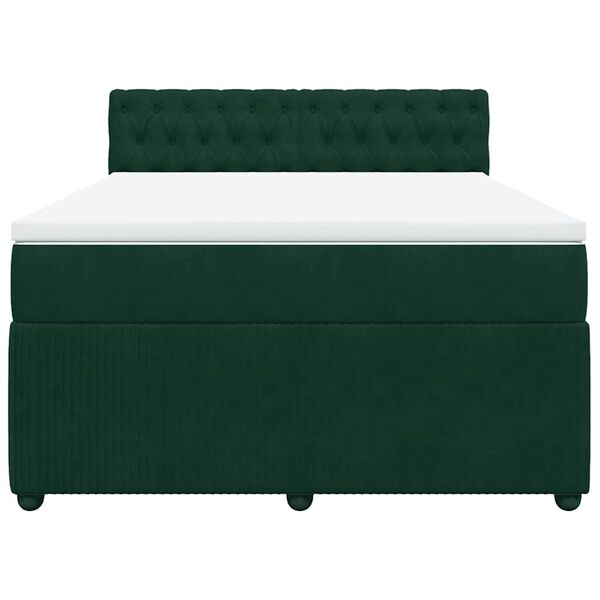 vidaXL Pat box spring cu saltea, verde &icirc;nchis, 140x190 cm, catifea