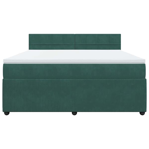 vidaXL Pat box spring cu saltea, verde &icirc;nchis, 180x200 cm, catifea