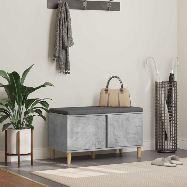 vidaXL Bancă pentru hol cu pernă cu ușă Gri din beton 60 x 38 x 46 cm