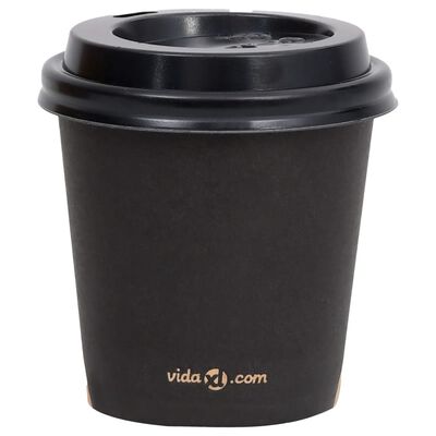 vidaXL Pahare de cafea de hârtie cu capace, 250 buc., negru, 120 ml