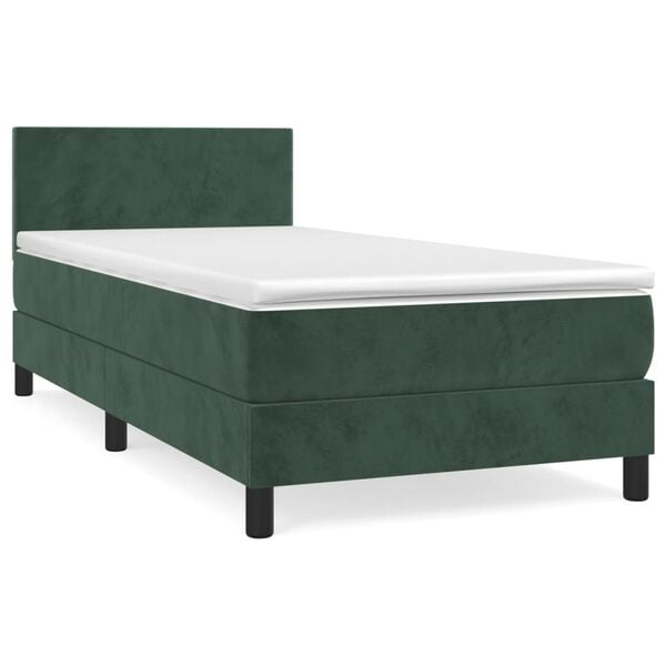 vidaXL Pat box spring cu saltea, verde închis, 100x200 cm, catifea