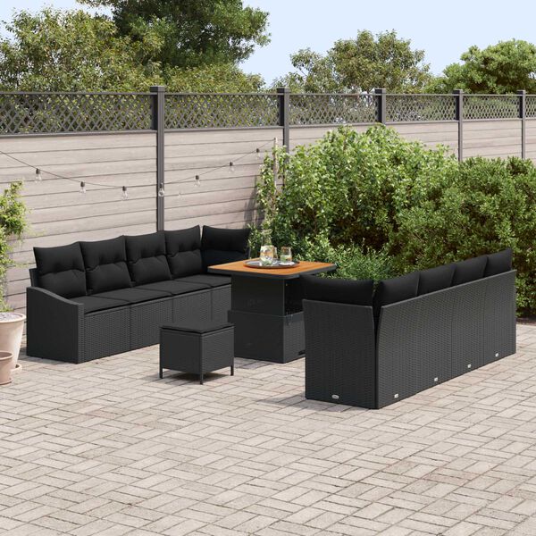 vidaXL Set de canapele pentru grădină cu pernă cu pernă 11 pcs Negru