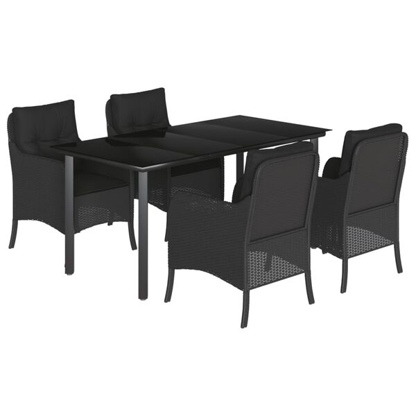 vidaXL Set mobilier de grădină cu perne, 5 piese, negru, poliratan