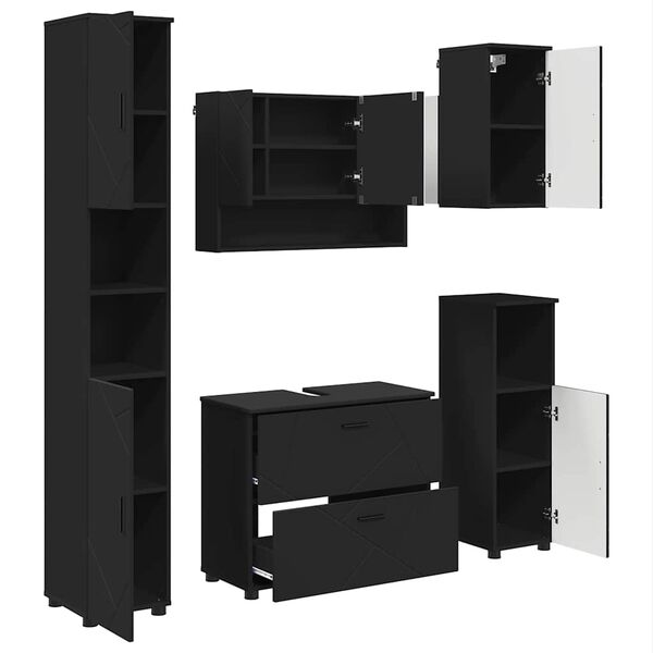 vidaXL Set de mobilier pentru baie 5 pcs Negru Lemn aranjat și metal