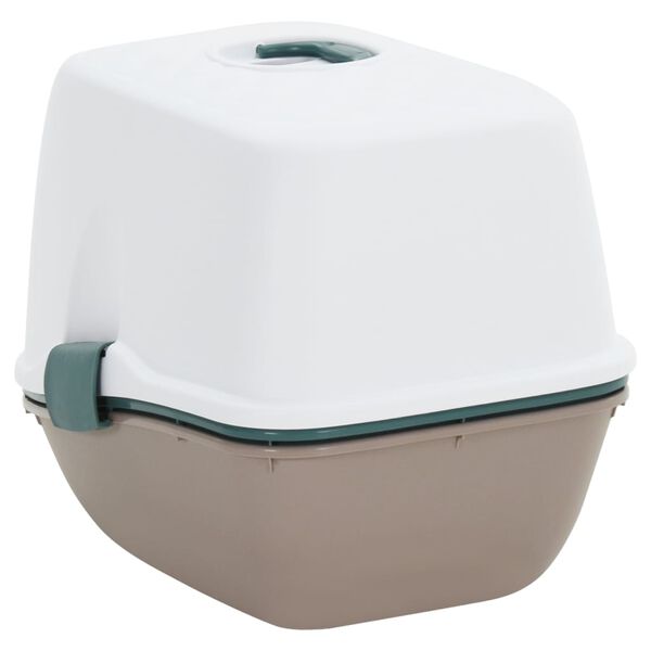 vidaXL Litieră pentru pisici cu capac alb și maro, 58,5x39,5x43 cm, PP