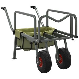 vidaXL Cărucior de pescuit cu 2 roți, verde, oțel vopsit electrostatic