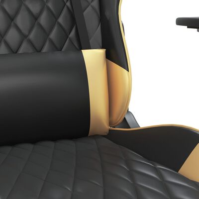 vidaXL Scaun de gaming cu suport picioare negru/auriu, piele ecologică