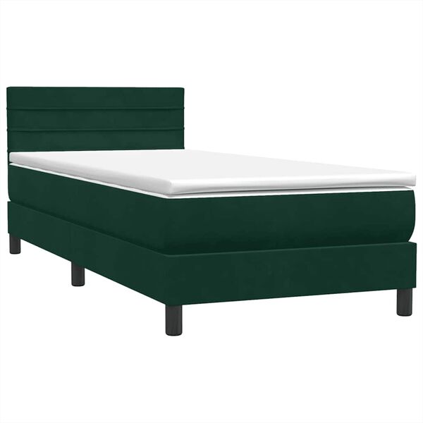 vidaXL Pat box spring cu saltea, verde &icirc;nchis, 90x210 cm, catifea
