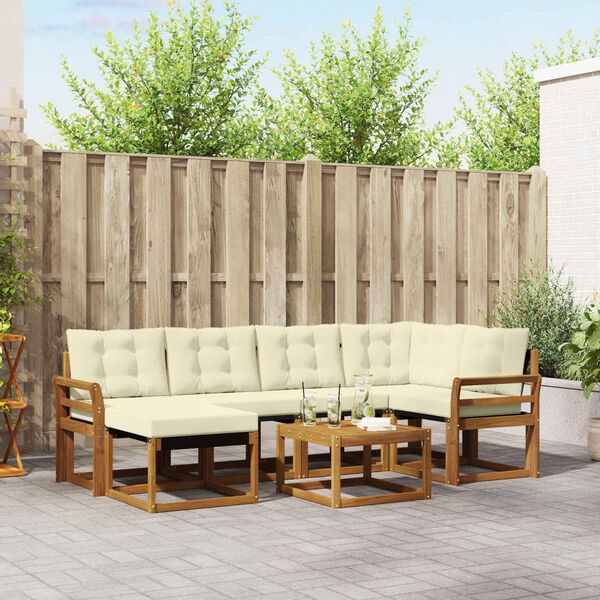 vidaXL Set de canapele de exterior cu pernă 7 pcs Natural și Crem