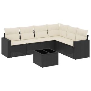 vidaXL Set canapele de grădină cu perne, 7 piese, negru, poliratan