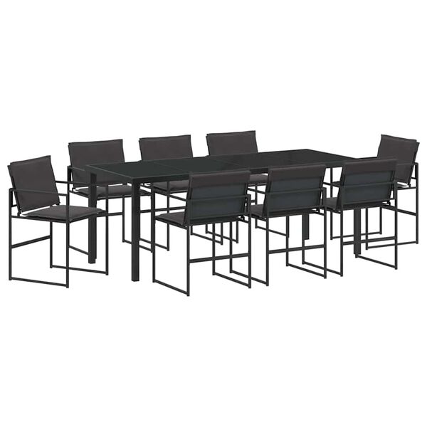 vidaXL Set de masă pentru grădină 9 pcs Negru