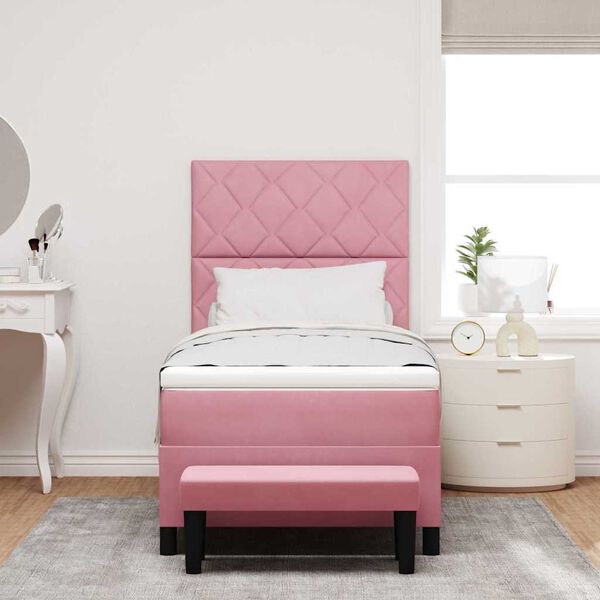 vidaXL Pat cu arcuri cu saltea cu headboard Roz 100 x 200 cm Catifea