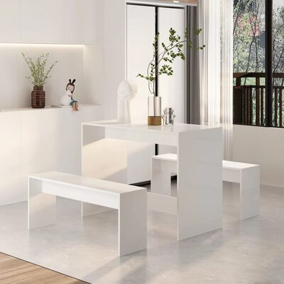 vidaXL Set mobilier de bucătărie, 3 piese, alb extralucios, PAL