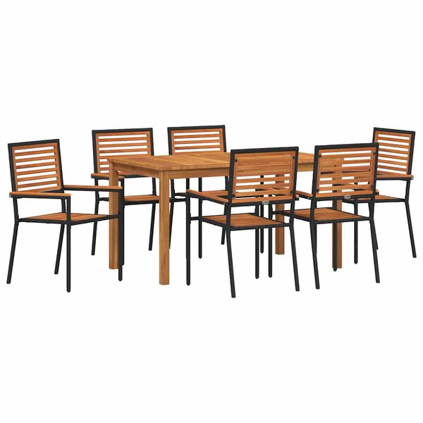 vidaXL Set de masă pentru grădină 7 pcs Negru Lemn Solid de Acacia