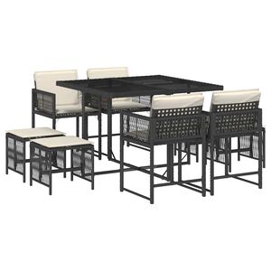 vidaXL Set mobilier de grădină cu perne, 9 piese, negru, poliratan