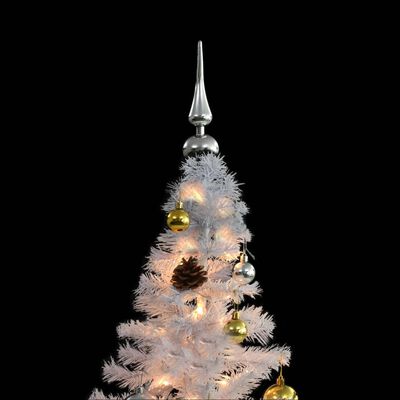 vidaXL Brad de Crăciun artificial pre-iluminat cu globuri, alb, 150 cm