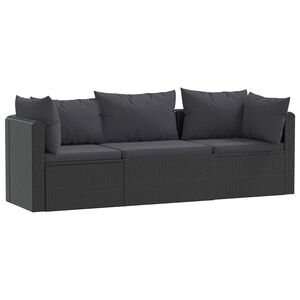 vidaXL Set mobilier de grădină cu perne, 3 piese, negru, poliratan
