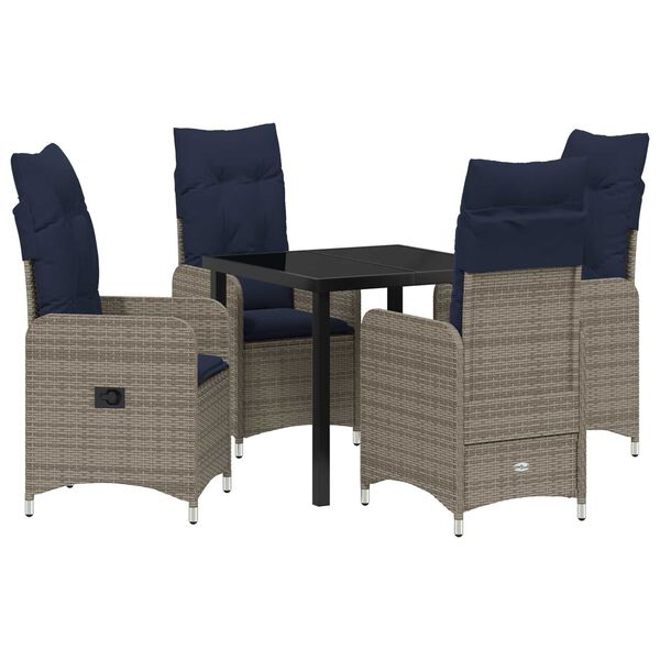 vidaXL Set de masă pentru grădină cu pernă 5 pcs Negru Rattan poli