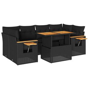 vidaXL Set canapele grădină perne 7 piese negru, poliratan/lemn acacia